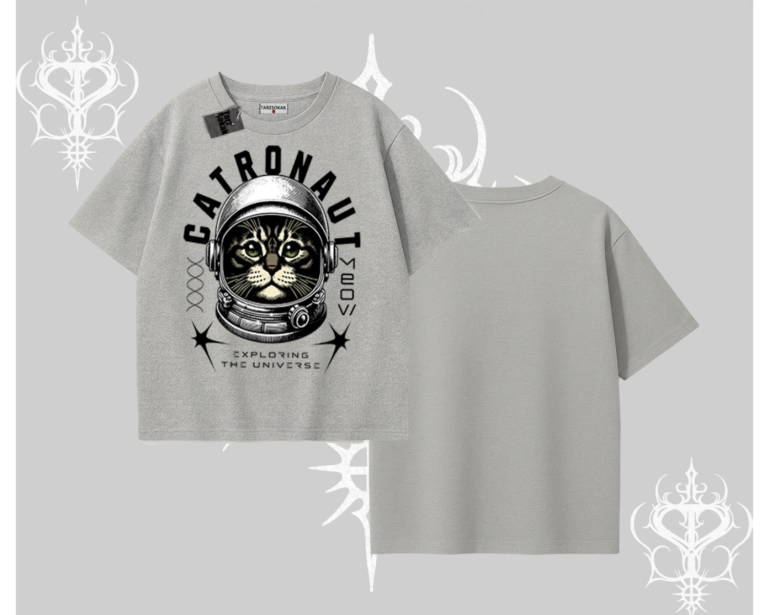 Catronaut Kedi Baskılı Oversize Tshirt