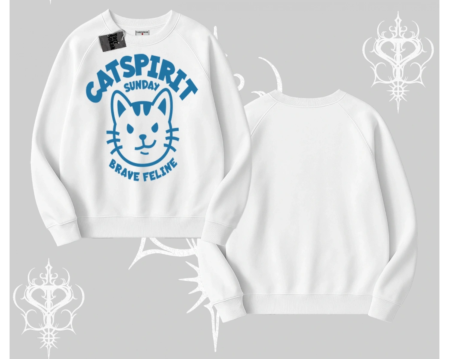 Catspirit Sunday Brave Feline Yazılı Kedi Baskılı Biskilet Sweatshirt