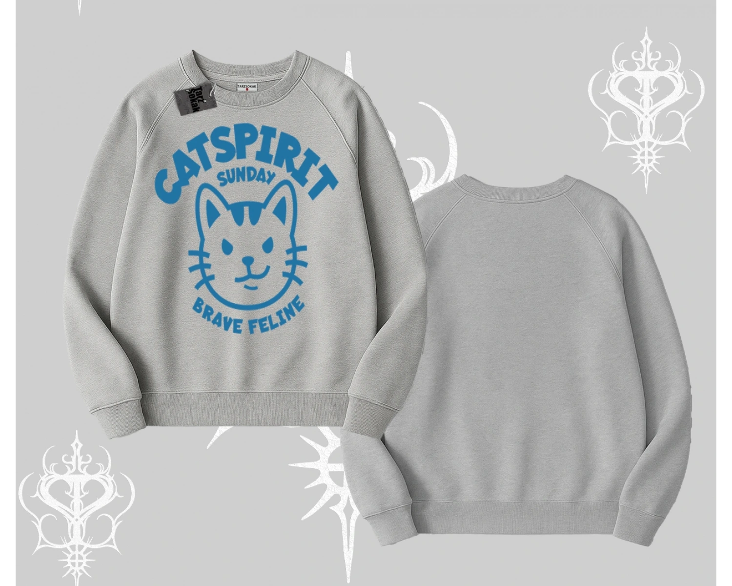Catspirit Sunday Brave Feline Yazılı Kedi Baskılı Biskilet Sweatshirt