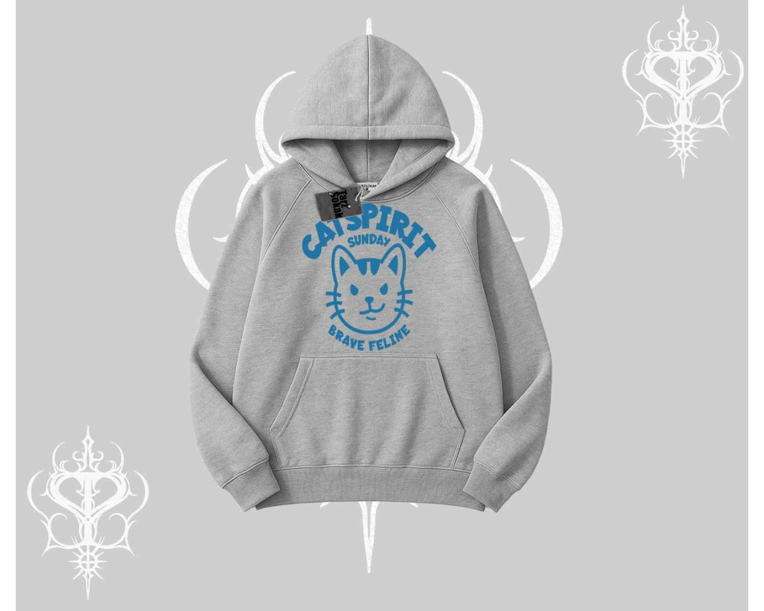 Catspirit Sunday Brave Feline Yazılı Kedi Baskılı Kapşonlu Sweatshirt