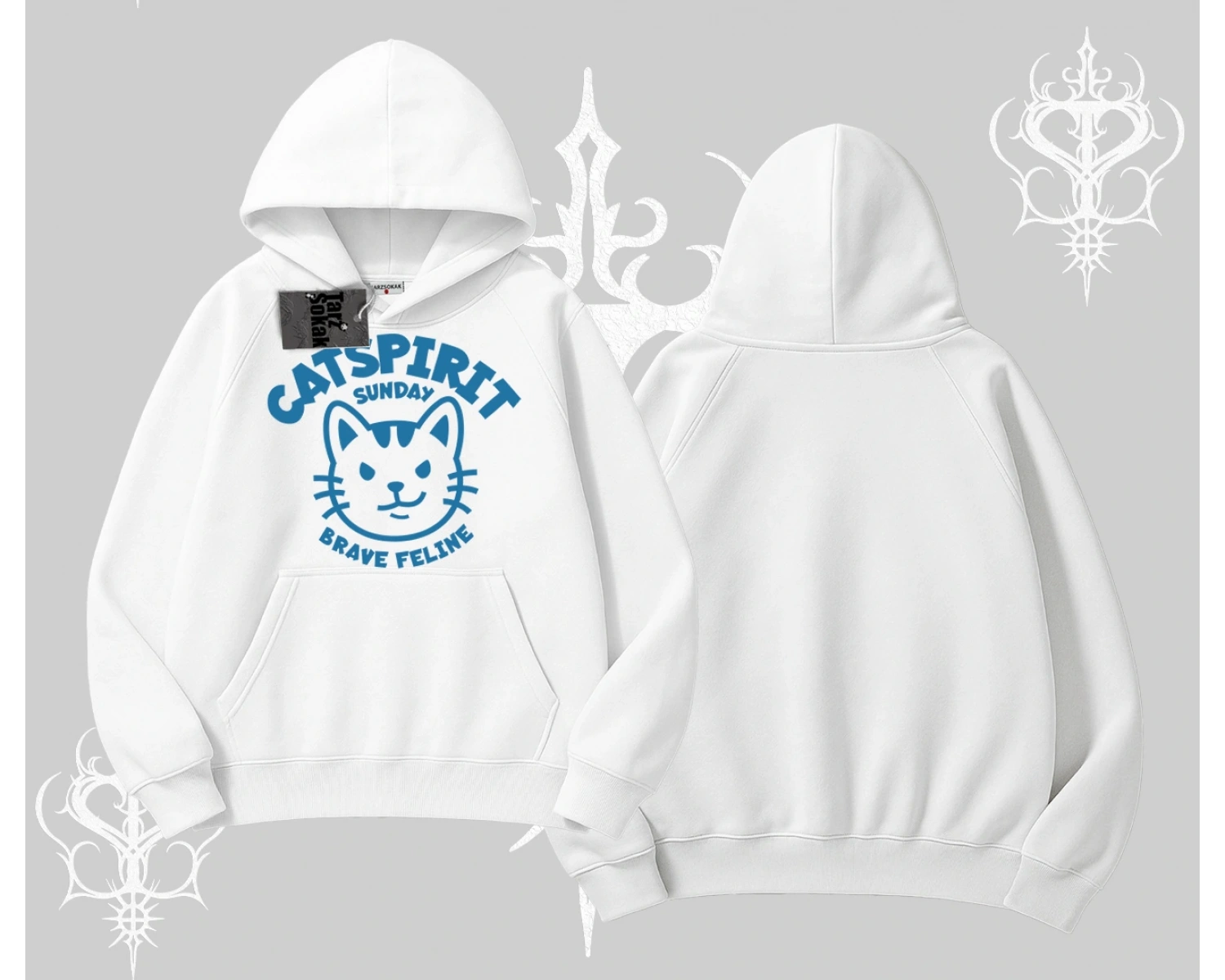 Catspirit Sunday Brave Feline Yazılı Kedi Baskılı Kapşonlu Sweatshirt