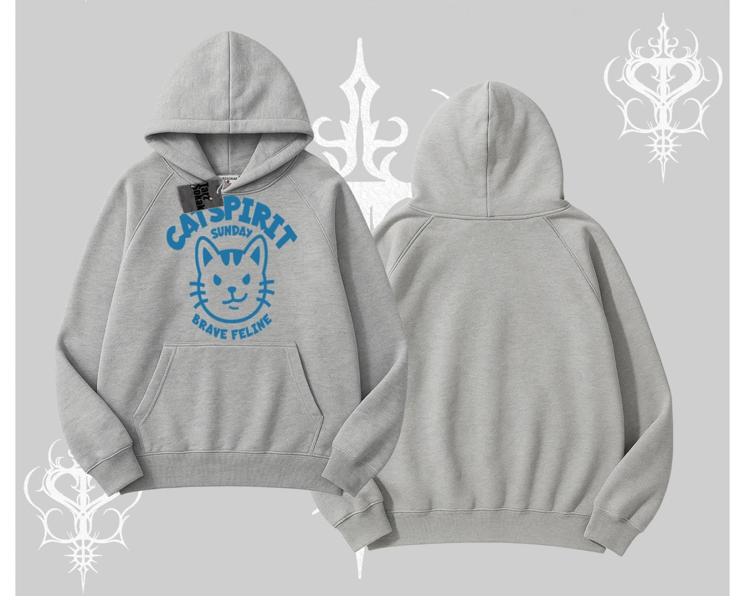 Catspirit Sunday Brave Feline Yazılı Kedi Baskılı Kapşonlu Sweatshirt