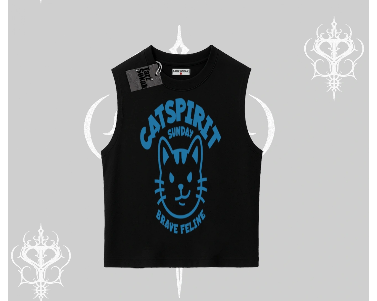 Catspirit Sunday Brave Feline Yazılı Kedi Baskılı Kolsuz Tshirt