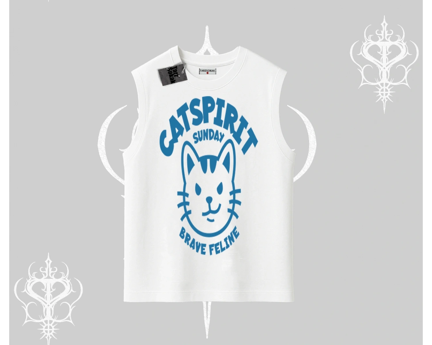 Catspirit Sunday Brave Feline Yazılı Kedi Baskılı Kolsuz Tshirt