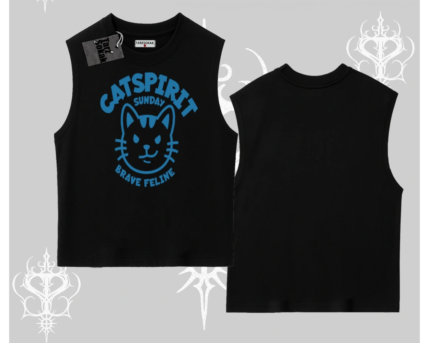 Catspirit Sunday Brave Feline Yazılı Kedi Baskılı Kolsuz Tshirt