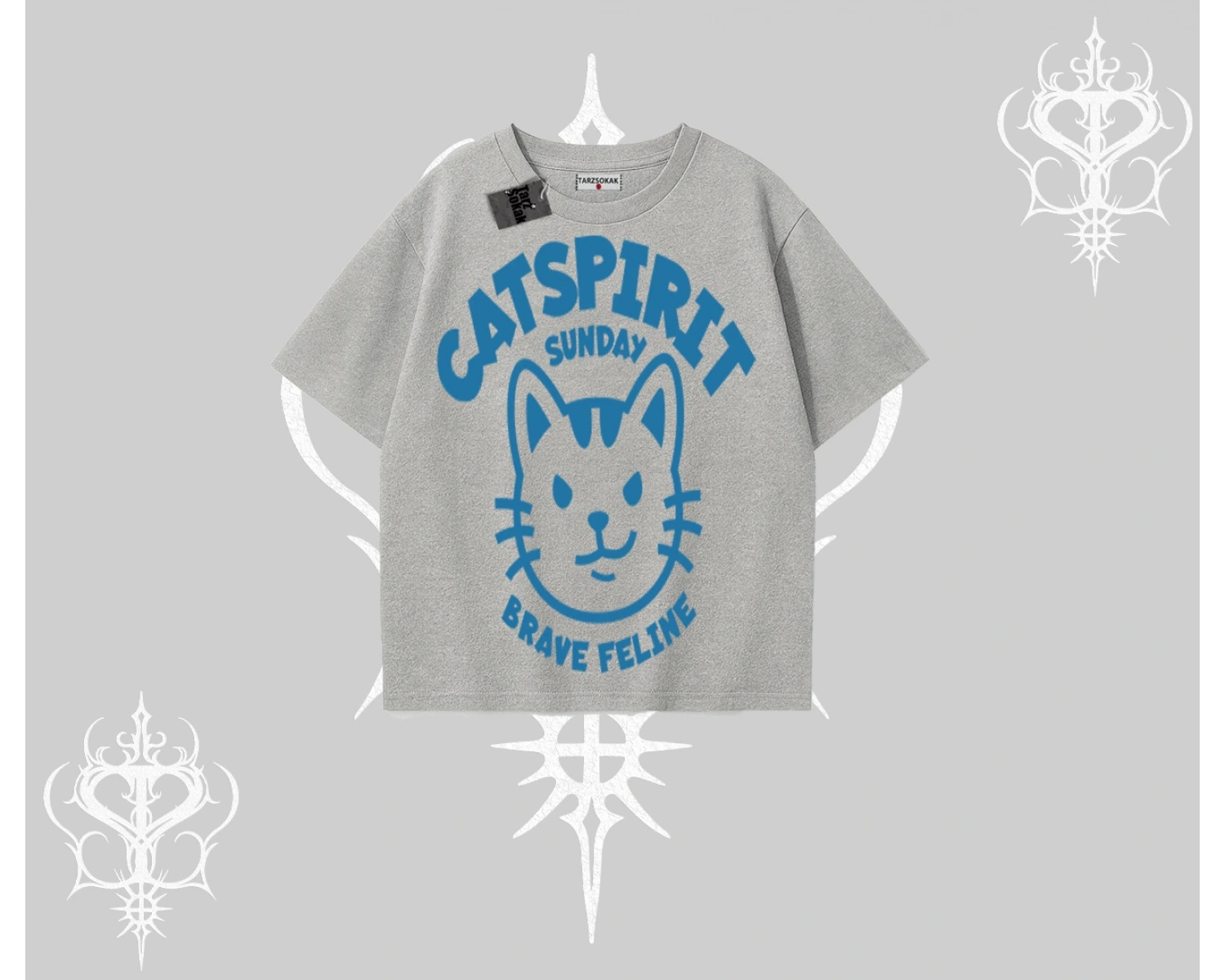 Catspirit Sunday Brave Feline Yazılı Kedi Baskılı Oversize Tshirt