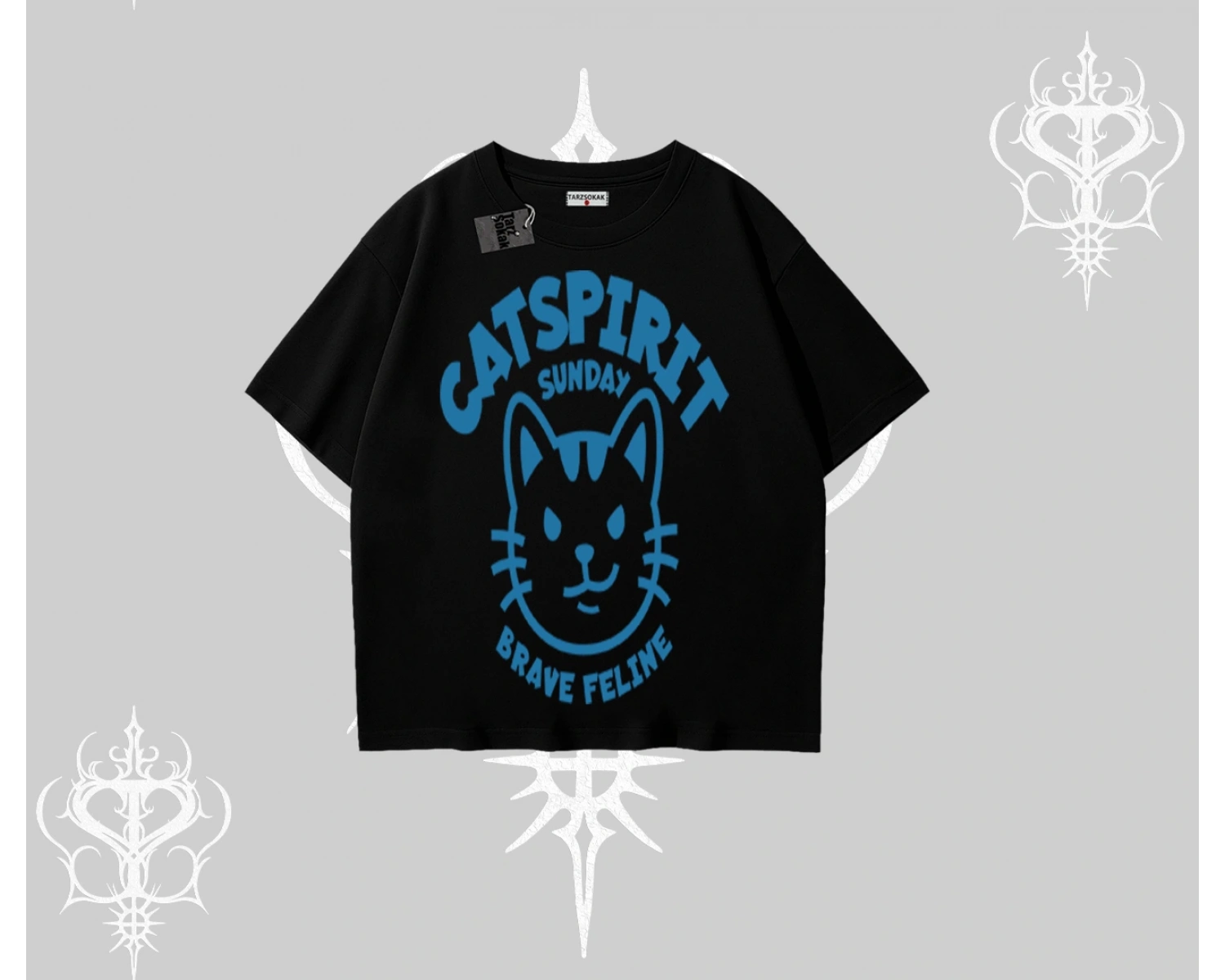 Catspirit Sunday Brave Feline Yazılı Kedi Baskılı Oversize Tshirt