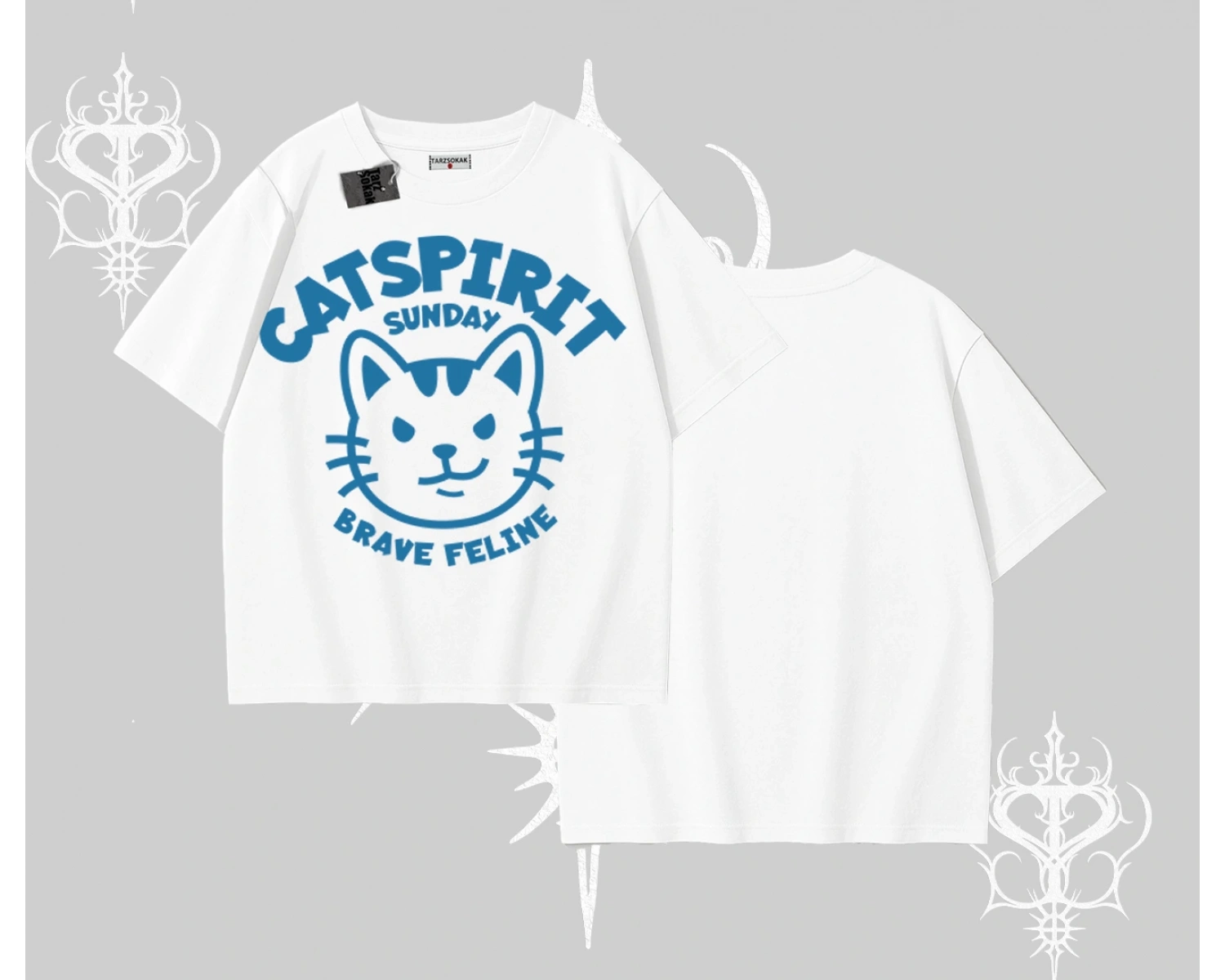 Catspirit Sunday Brave Feline Yazılı Kedi Baskılı Oversize Tshirt