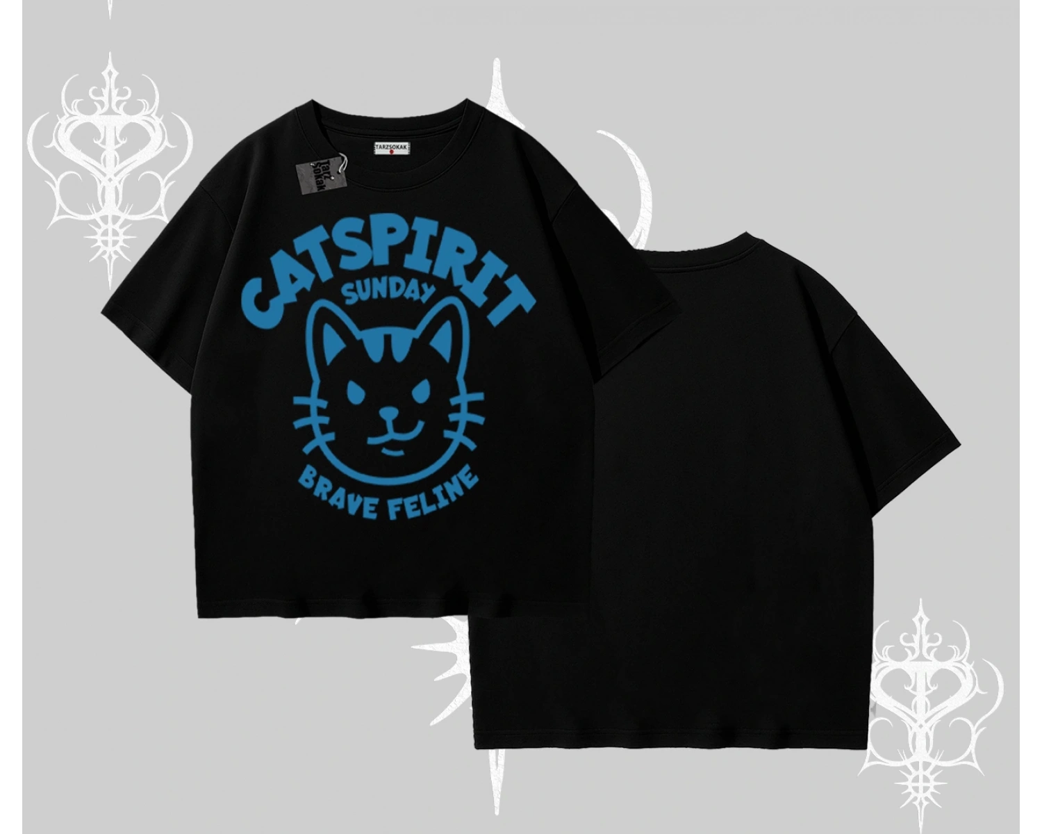 Catspirit Sunday Brave Feline Yazılı Kedi Baskılı Oversize Tshirt