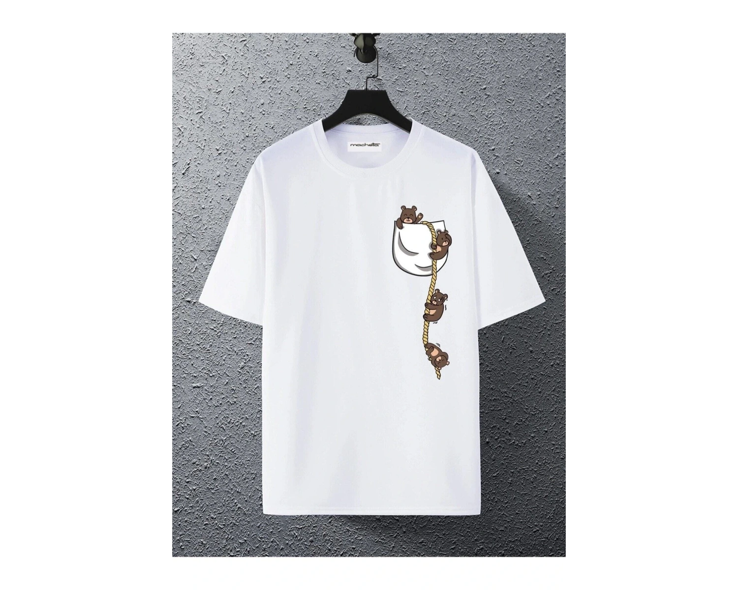 Cep Ayıcık Baskılı Oversize Unisex Pamuk