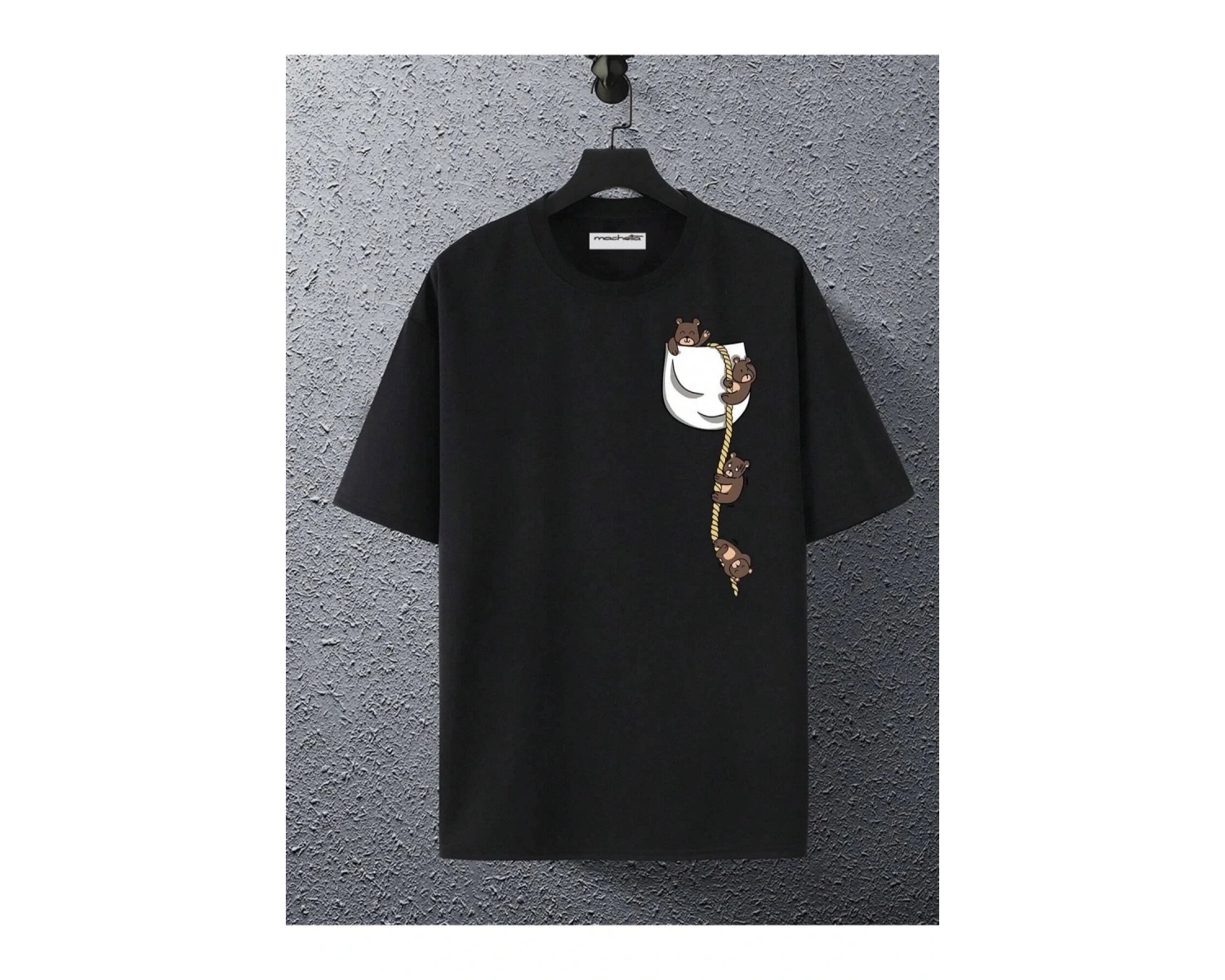 Cep Ayıcık Baskılı Oversize Unisex Pamuk