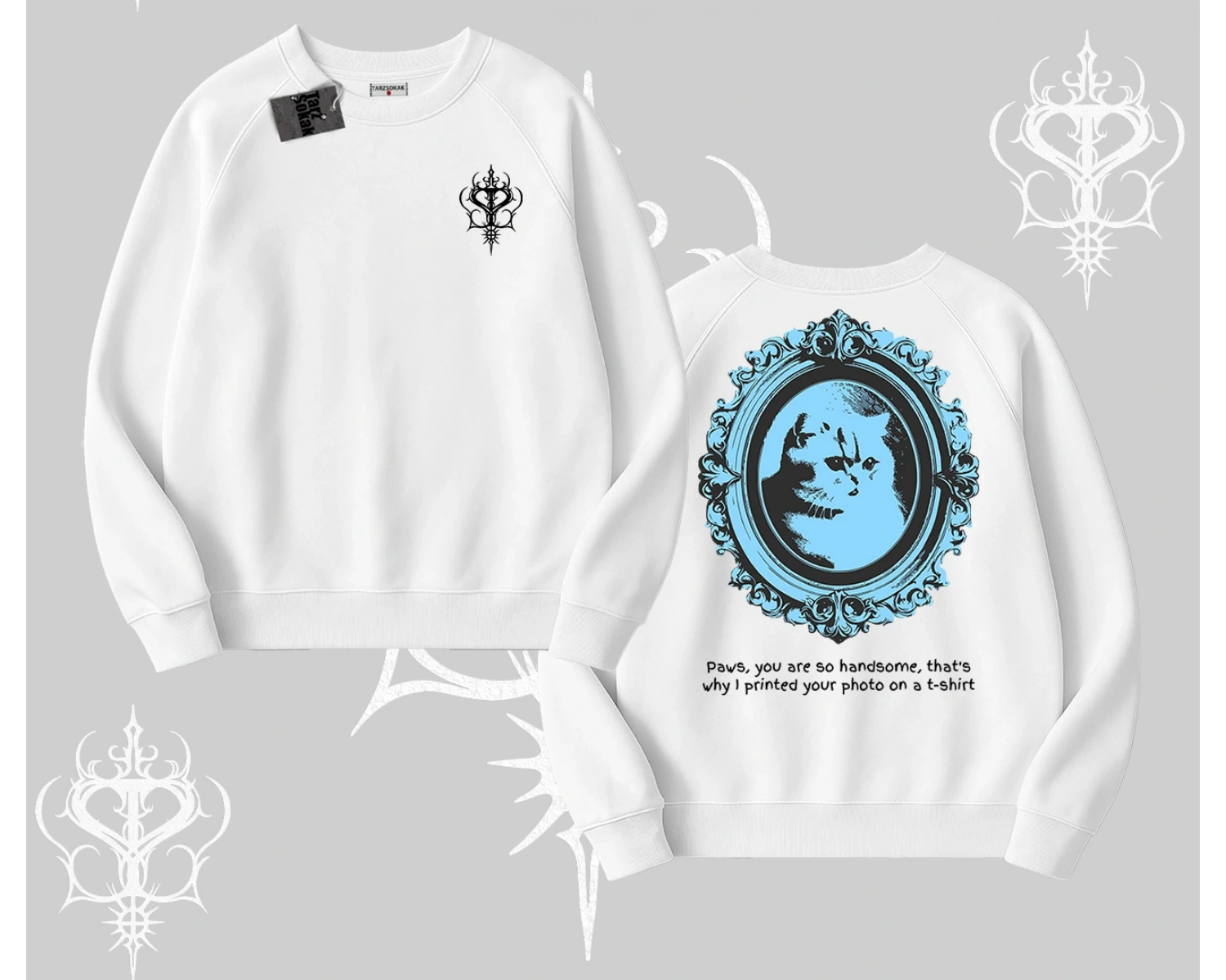 Çerçeveli Kedi Baskılı Biskilet Sweatshirt