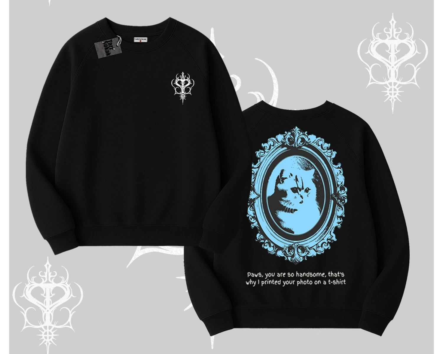 Çerçeveli Kedi Baskılı Biskilet Sweatshirt