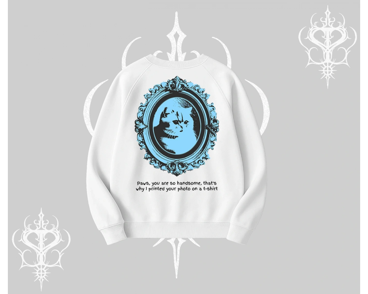 Çerçeveli Kedi Baskılı Biskilet Sweatshirt