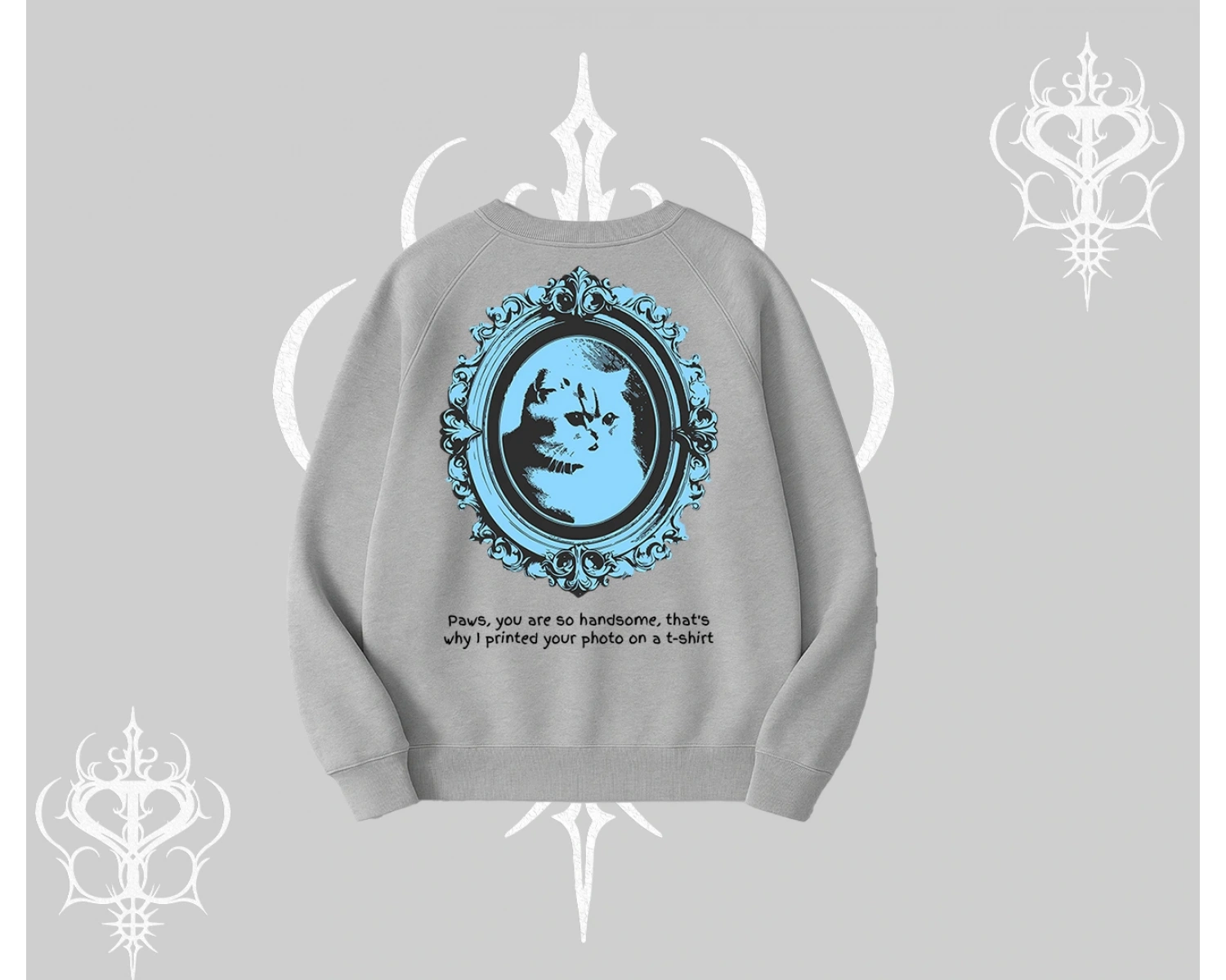 Çerçeveli Kedi Baskılı Biskilet Sweatshirt