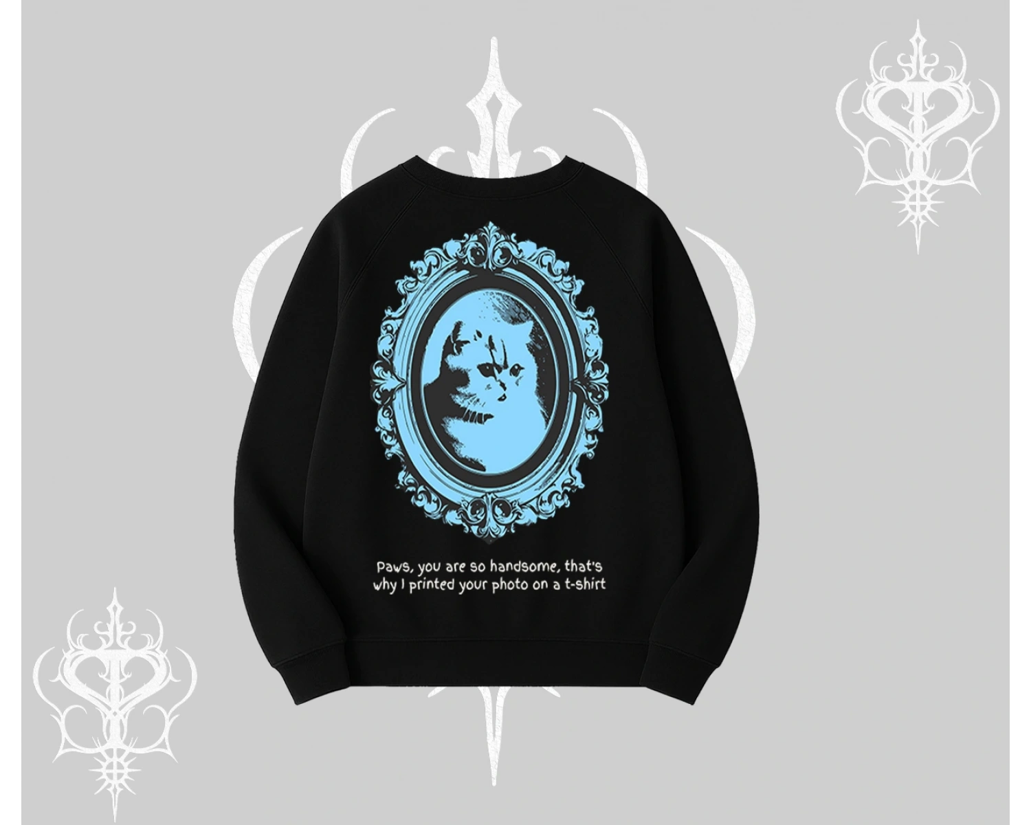 Çerçeveli Kedi Baskılı Biskilet Sweatshirt