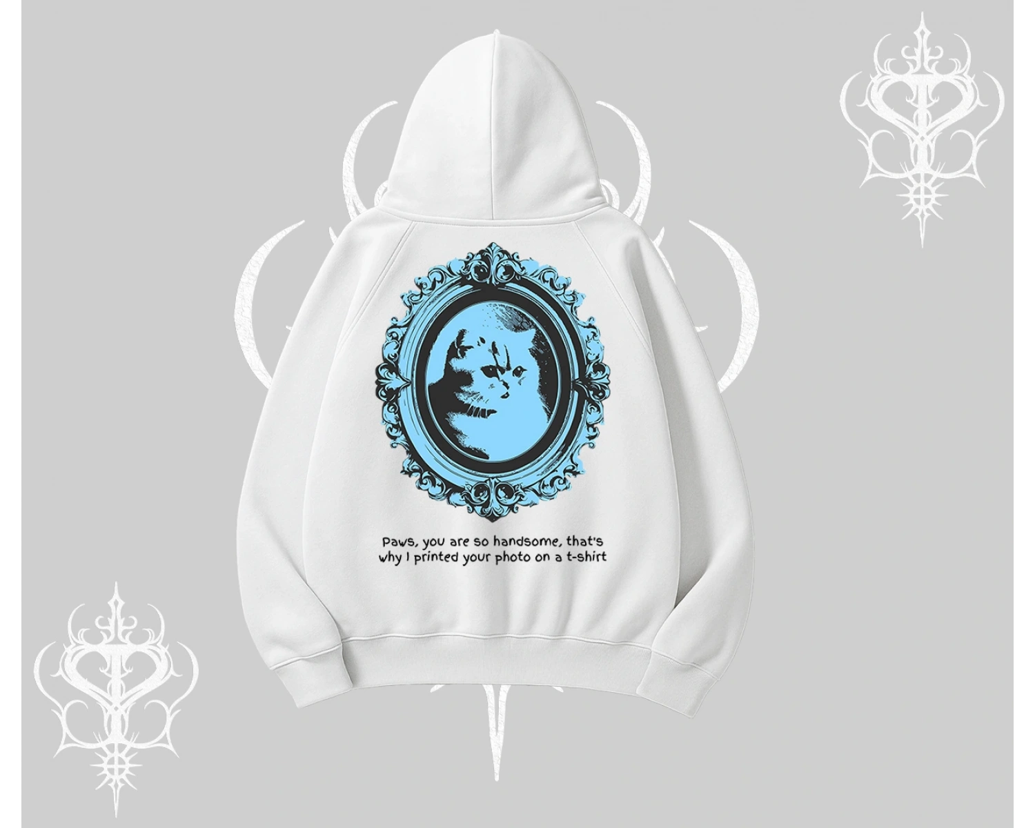 Çerçeveli Kedi Baskılı Kapşonlu Sweatshirt