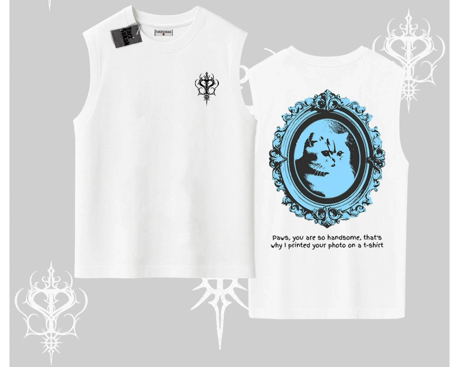 Çerçeveli Kedi Baskılı Kolsuz Tshirt