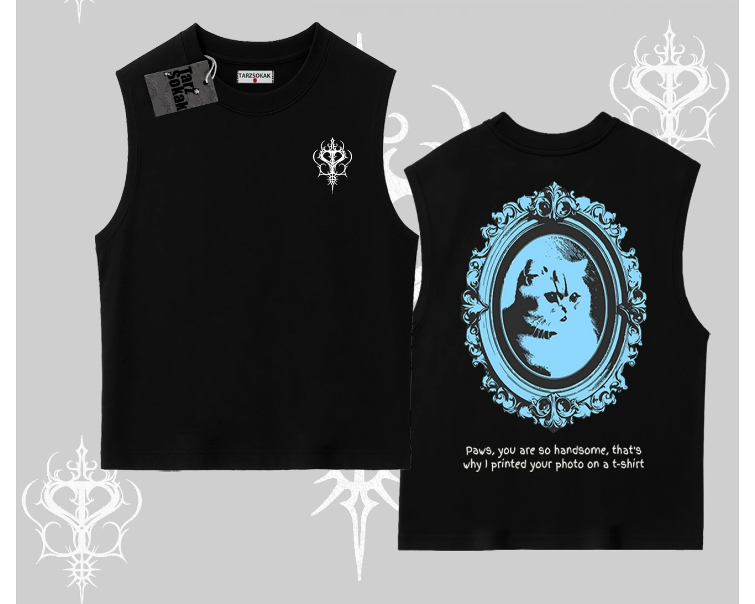 Çerçeveli Kedi Baskılı Kolsuz Tshirt