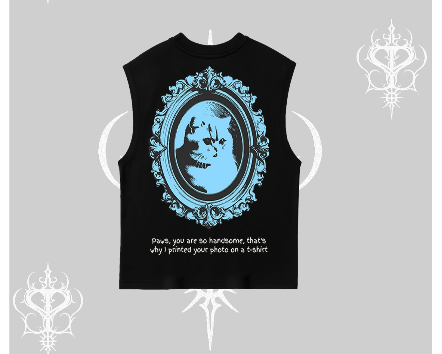 Çerçeveli Kedi Baskılı Kolsuz Tshirt