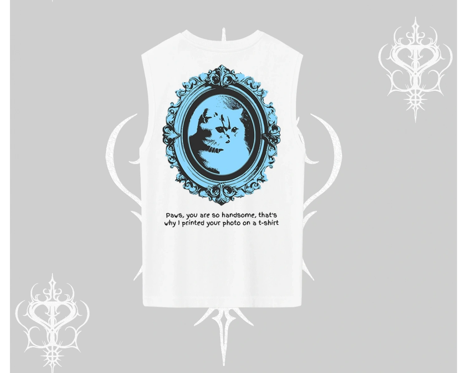 Çerçeveli Kedi Baskılı Kolsuz Tshirt