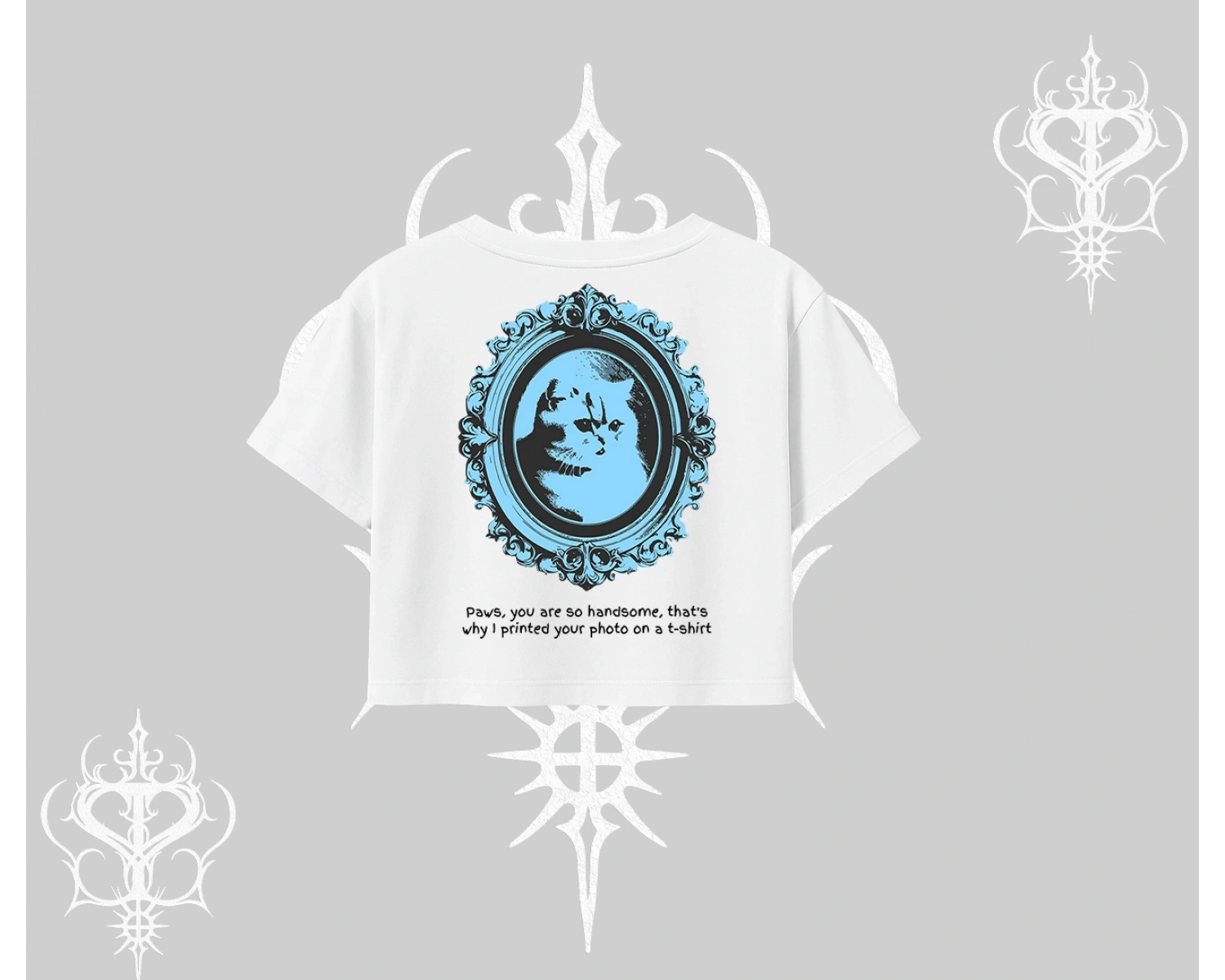 Çerçeveli Kedi Baskılı Oversize Crop Tshirt