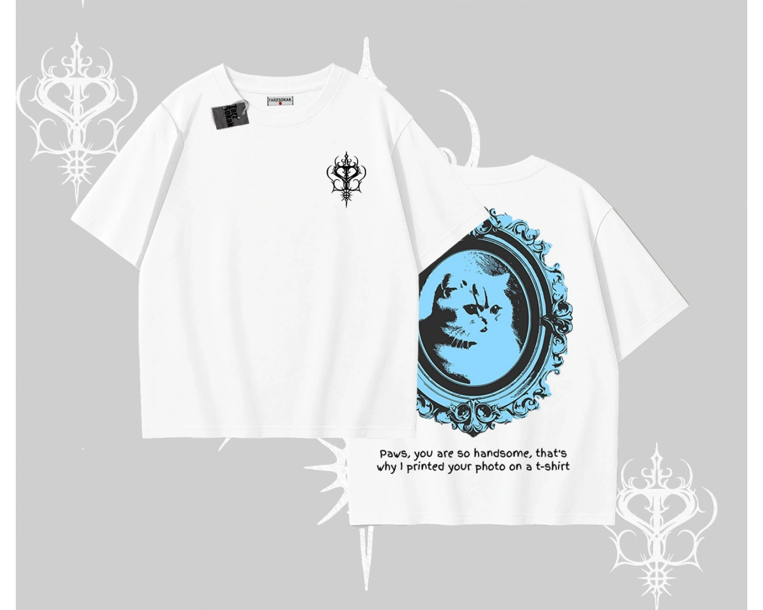 Çerçeveli Kedi Baskılı Oversize Tshirt