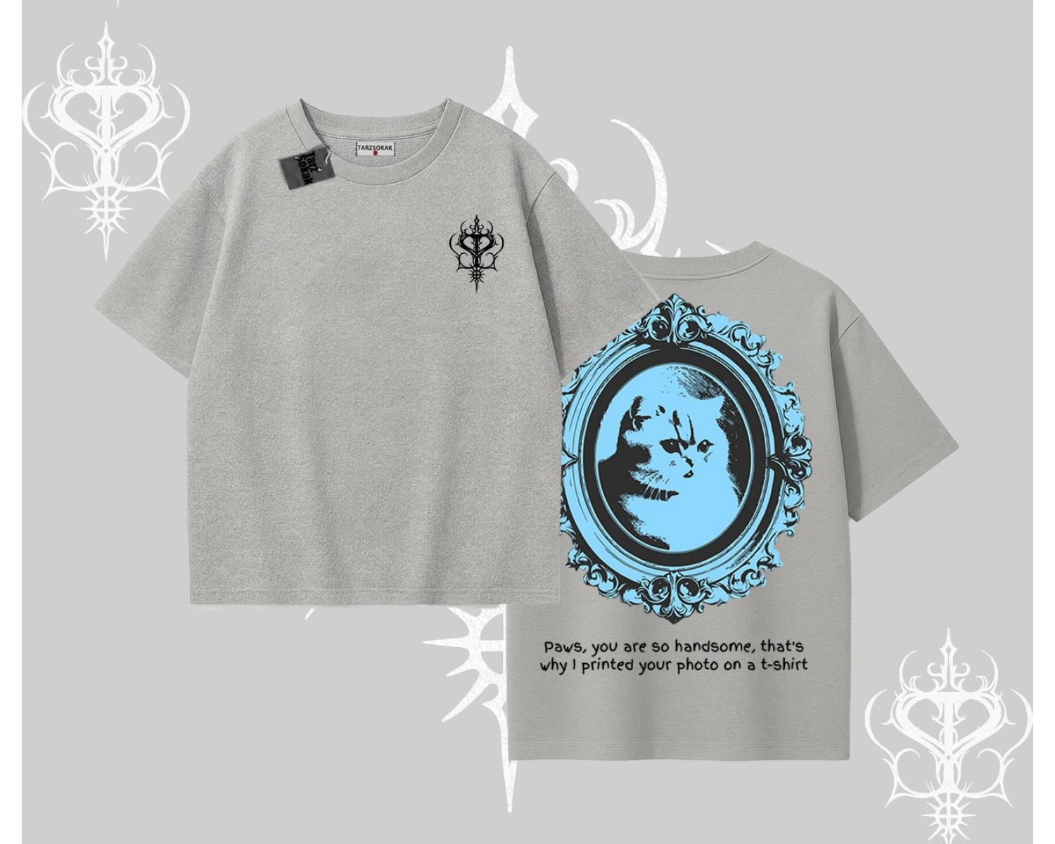 Çerçeveli Kedi Baskılı Oversize Tshirt