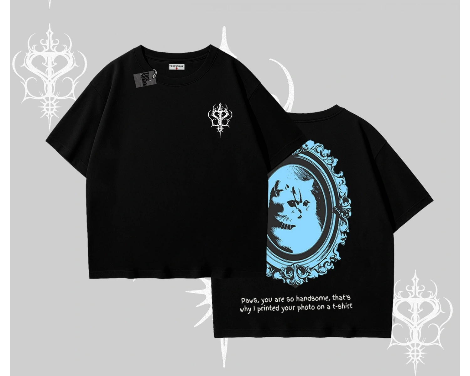 Çerçeveli Kedi Baskılı Oversize Tshirt