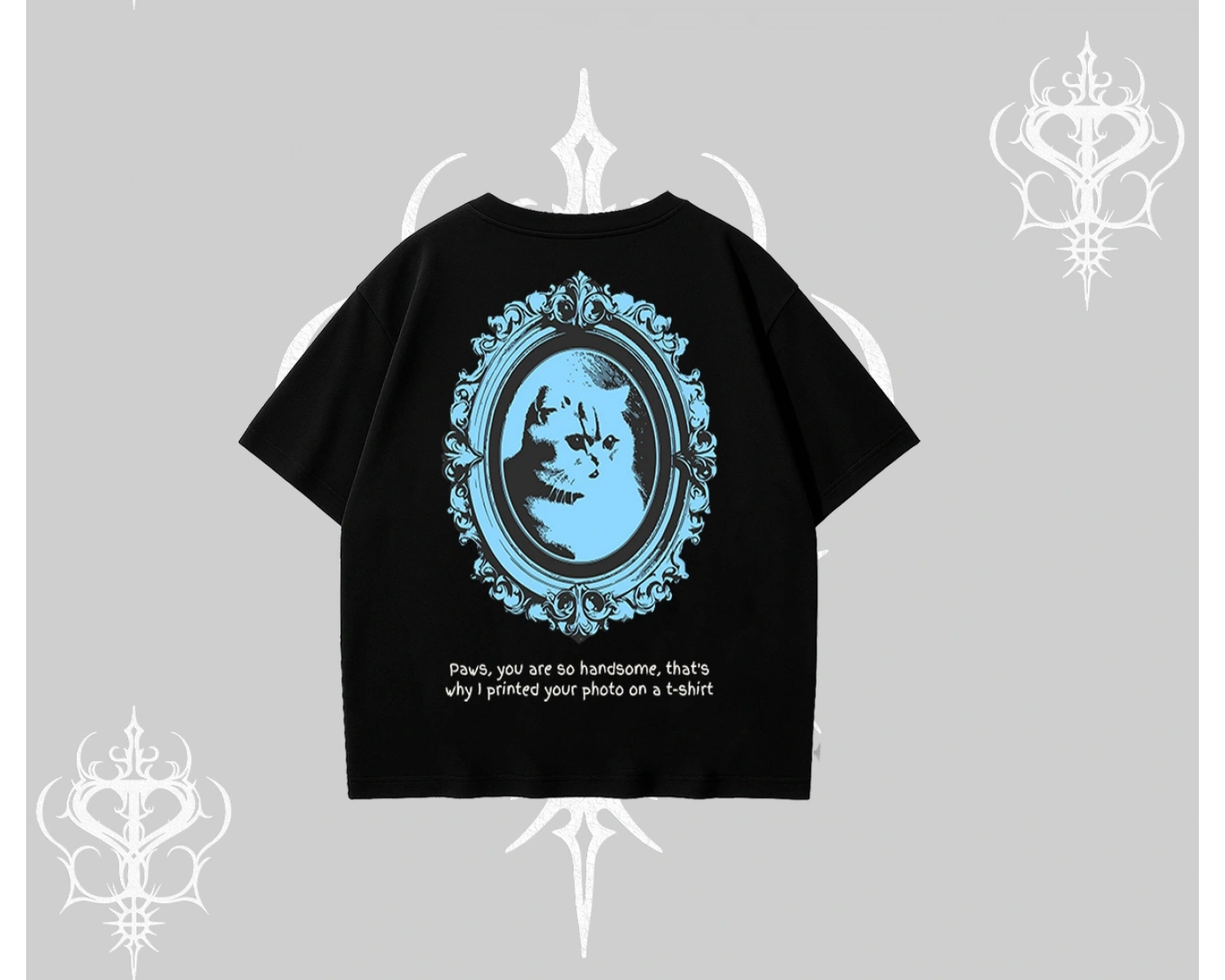 Çerçeveli Kedi Baskılı Oversize Tshirt