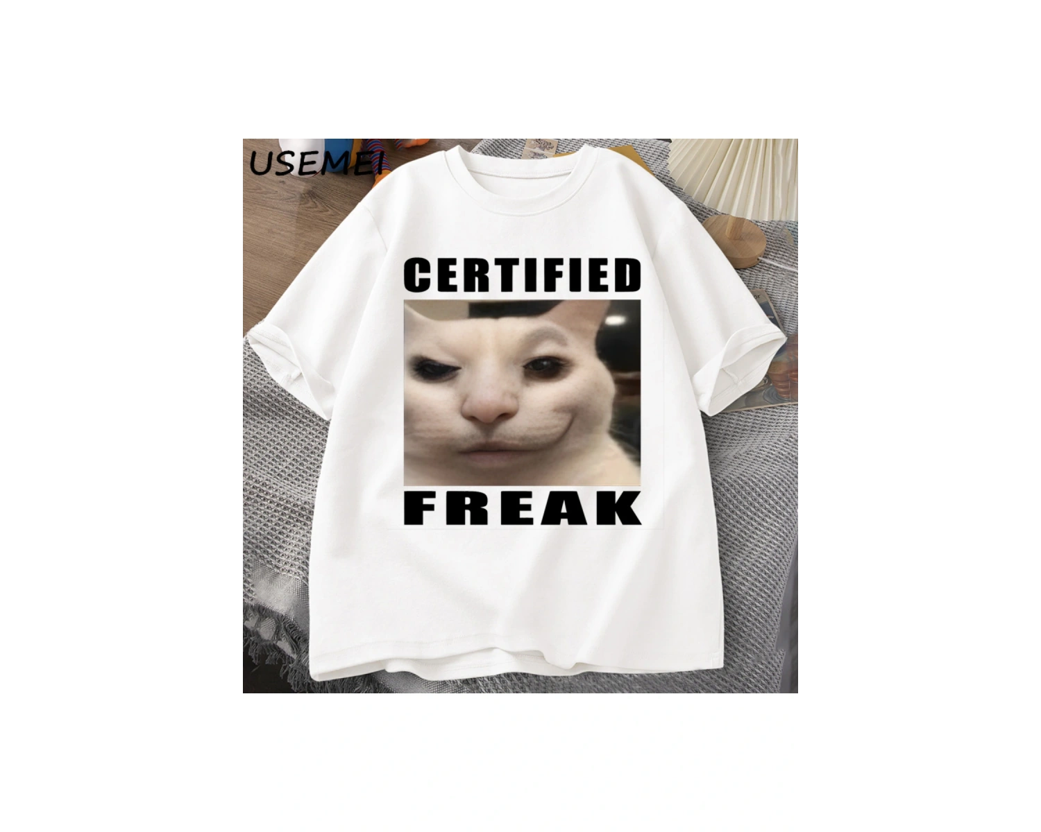 Certified Freak Cat Meme T Shirt Cotton Short Sleeve Match My Freak Hard T-shirts Casual O Ne 2897
