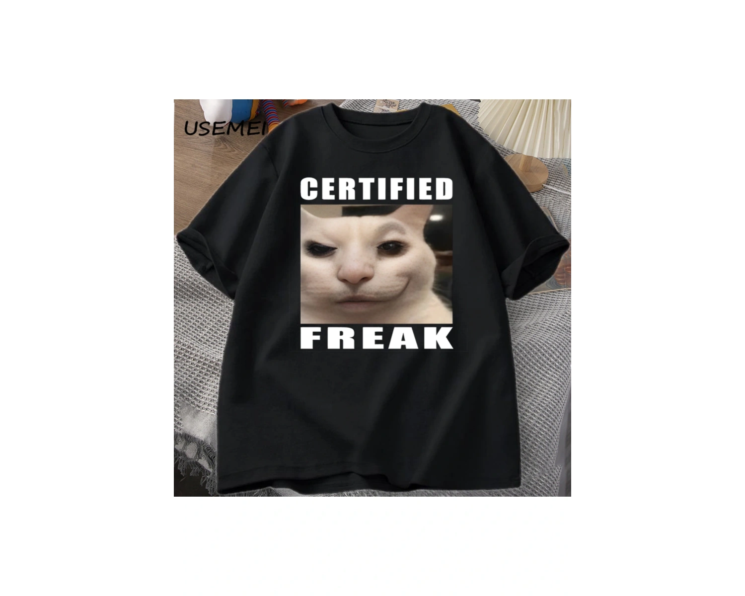 Certified Freak Cat Meme T Shirt Cotton Short Sleeve Match My Freak Hard T-shirts Casual O Ne