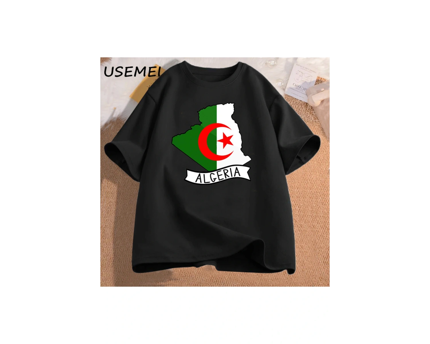 Cezayir bayrağı harita T Shirt cezayir gezisi Tee cezayir T-Shirt O boyun grafik Tees kadın e 2971