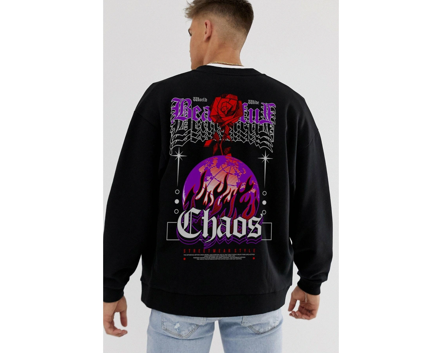 Chaotic Oversize Siyah Sweatshirt Tarzsokak140