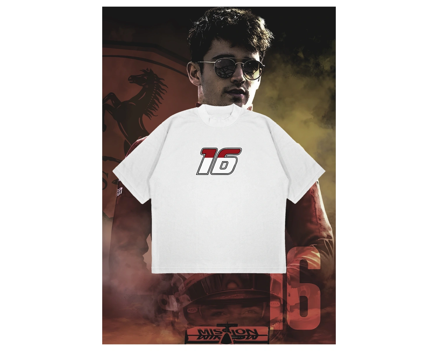 Charles Leclerc Baskılı Oversize Unisex Pamuklu Nefes Alan Kalın Kumaşlı