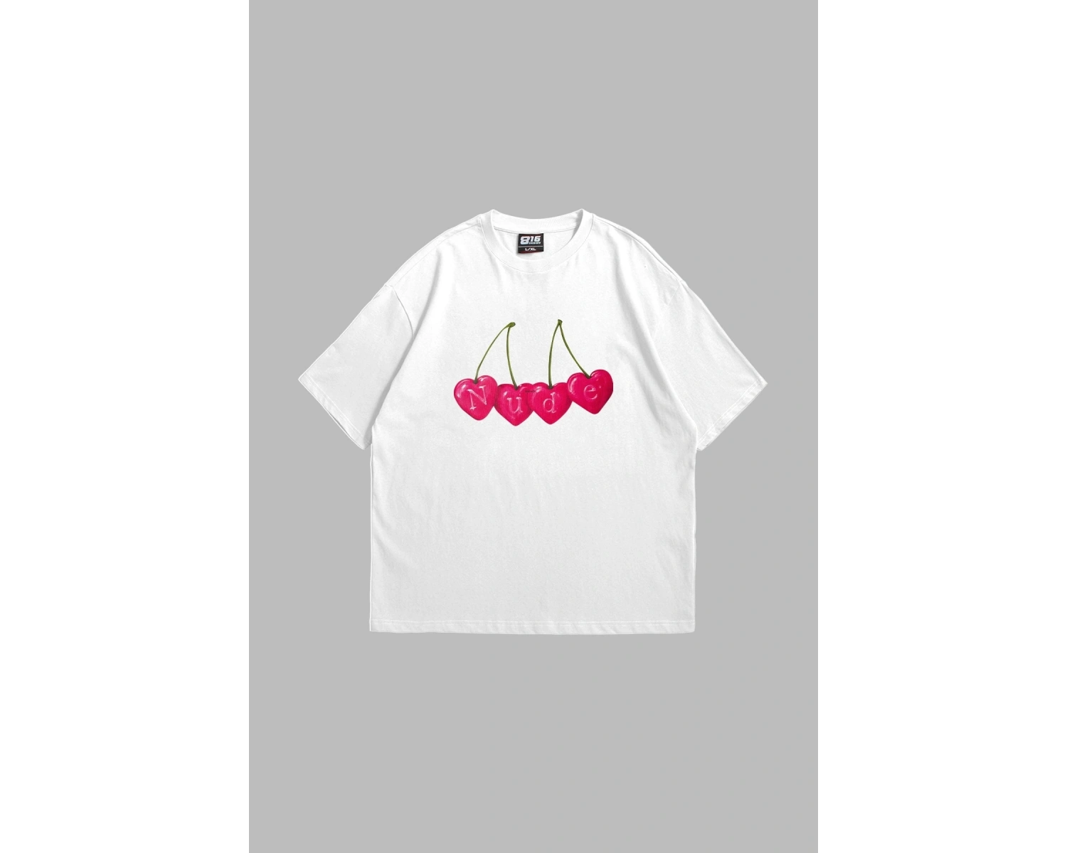Cherry Nude Baskılı Oversize Unisex Premium Beyaz