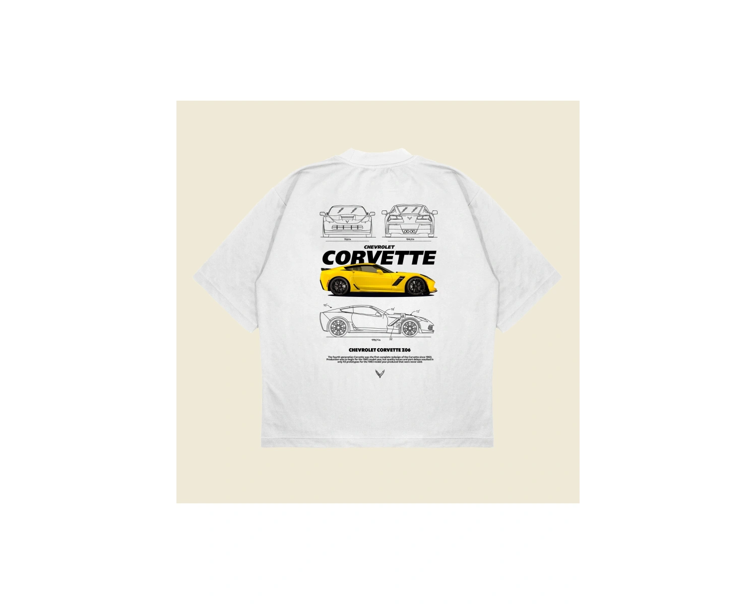 Chevrolet Corvette Baskılı Oversize Unisex Pamuklu Nefes Alan Kalın Kumaşlı