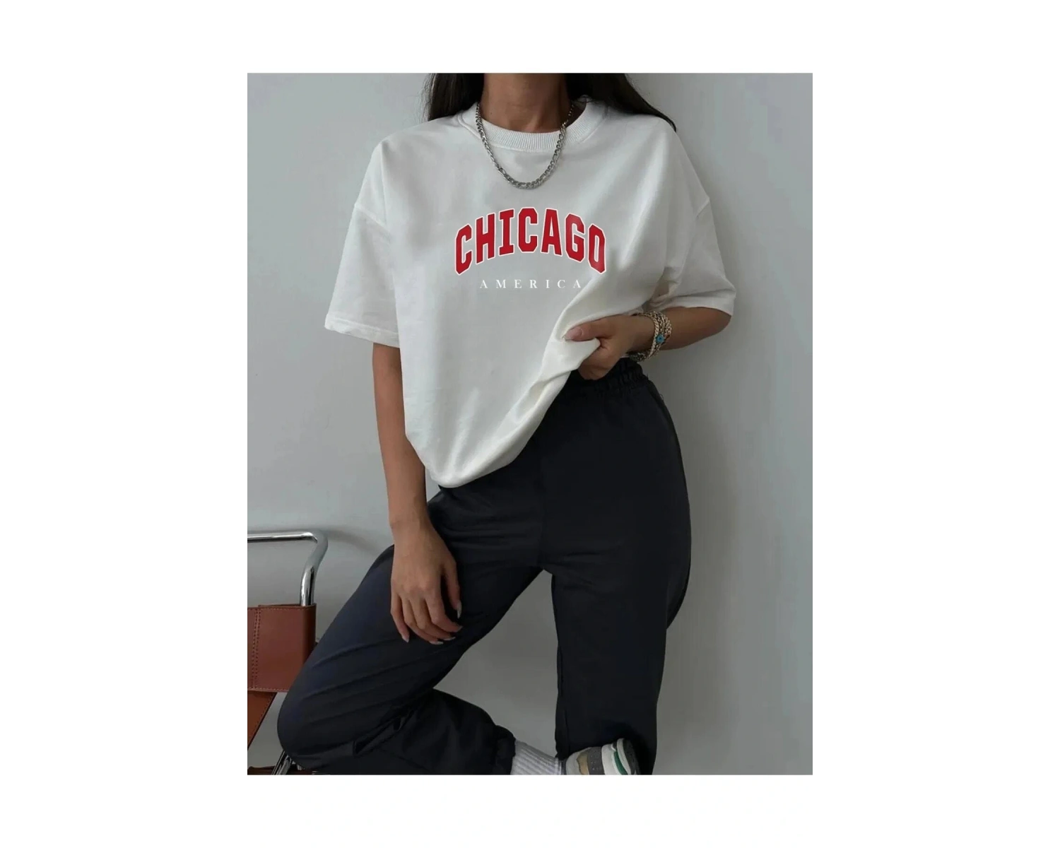 Chicago Baskılı Eşofman Altı Ve T-shirt - Jogger Tişört Alt Üst Eşofman Takımı Bisi