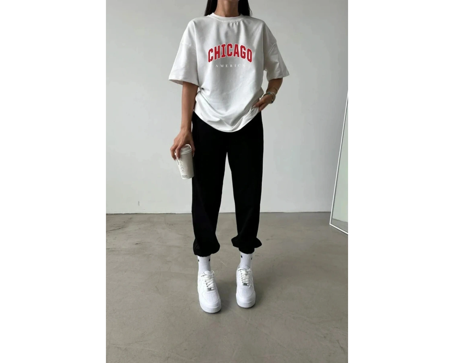 Chicago Baskılı Eşofman Altı Ve T-shirt - Jogger Tişört Alt Üst Eşofman Takımı Bisi