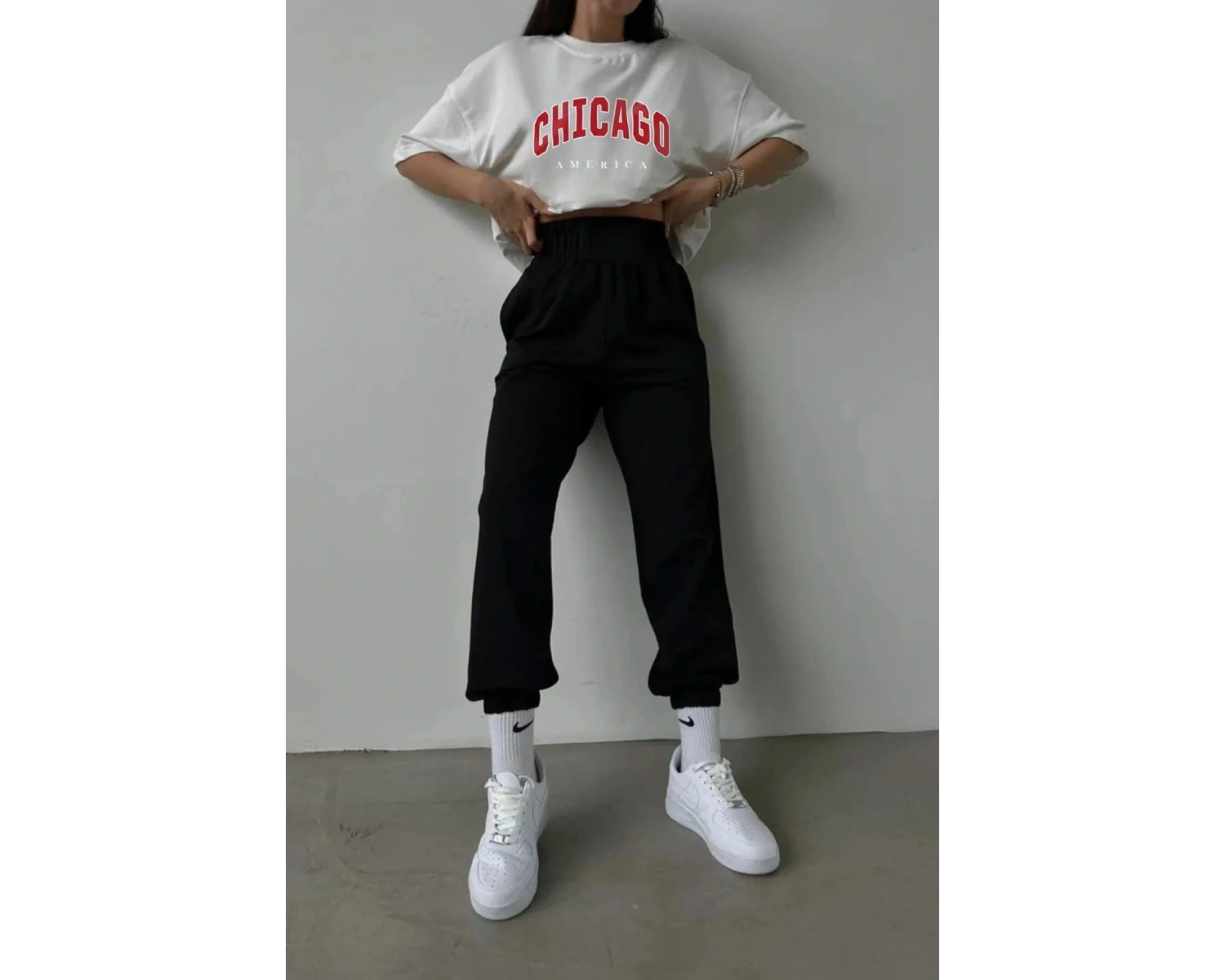 Chicago Baskılı Eşofman Altı Ve T-shirt - Jogger Tişört Alt Üst Eşofman Takımı Bisi