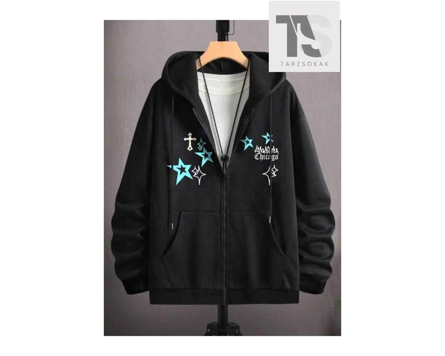 Chicago Star Sembol Sweatshirt Fermuarlı Hırka Siyah