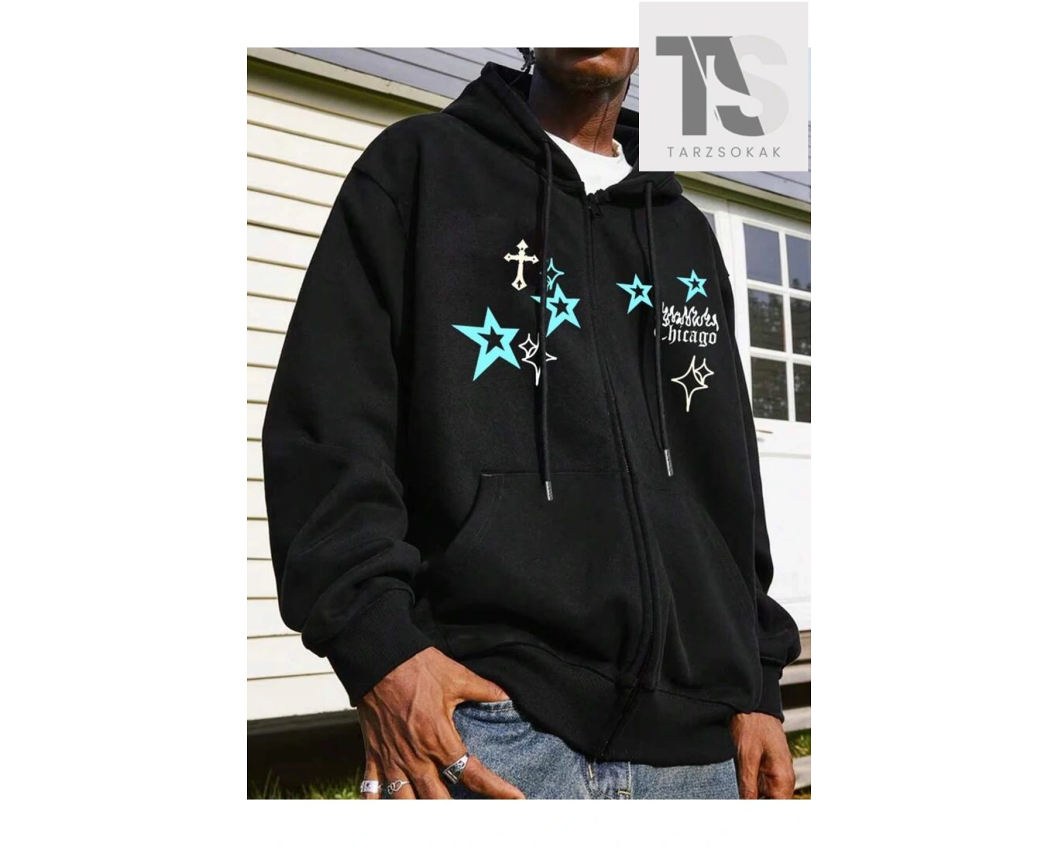 Chicago Star Sembol Sweatshirt Fermuarlı Hırka Siyah