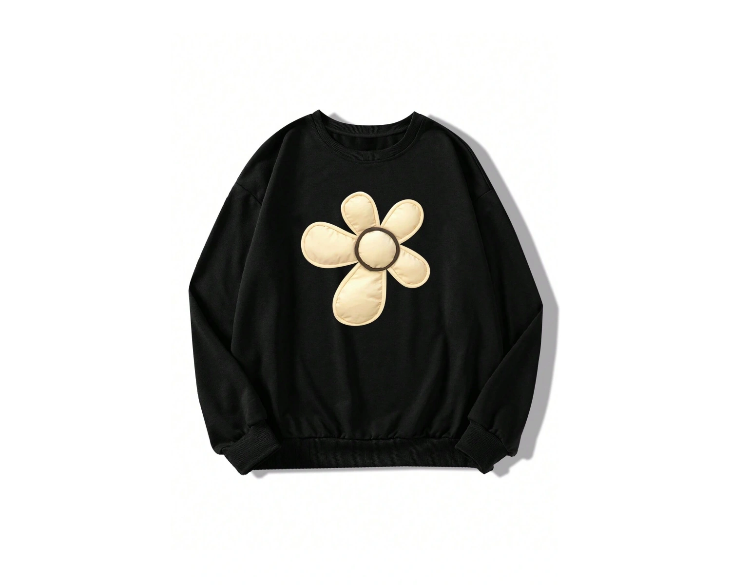 Çiçek Desenli Düşük Omuz Büyük Beden Sweat Gri