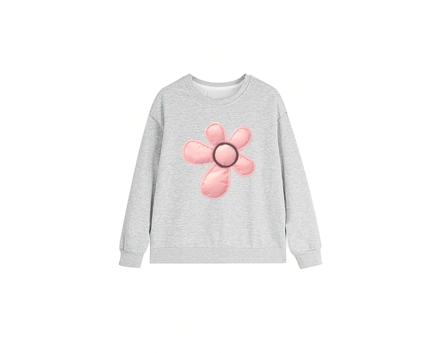 Çiçek Desenli Düşük Omuz Büyük Beden Sweat Gri