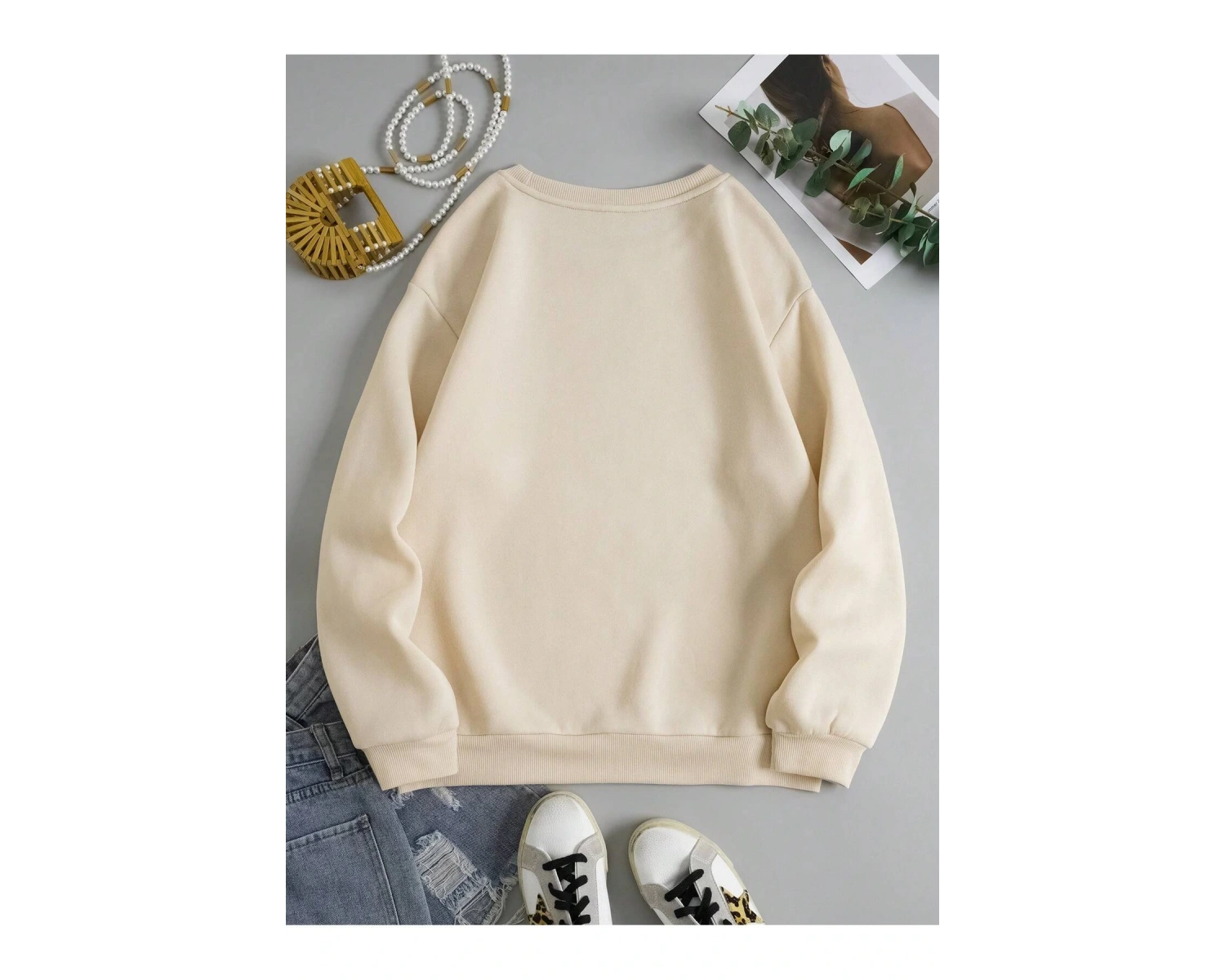 Çiçek Desenli Termal Astarlı Sweat Bej