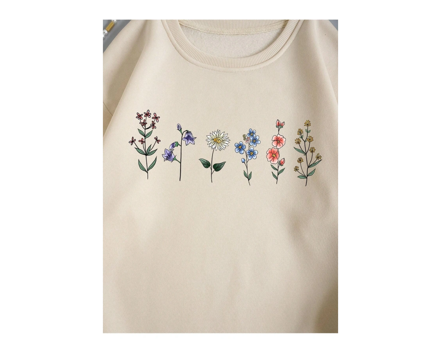 Çiçek Desenli Termal Astarlı Sweat Bej