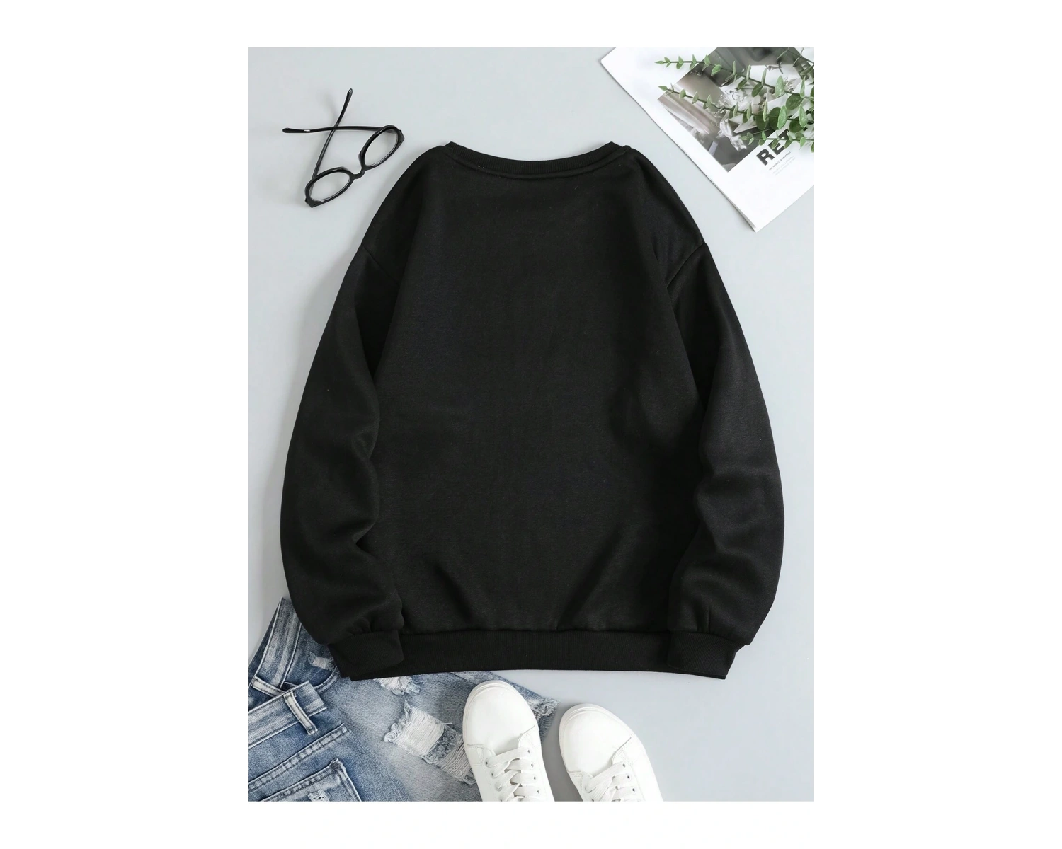 Çiçek Desenli Termal Astarlı Sweat Siyah