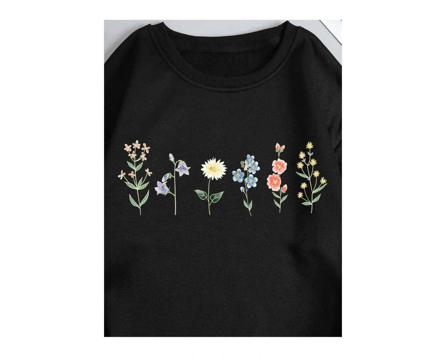 Çiçek Desenli Termal Astarlı Sweat Siyah