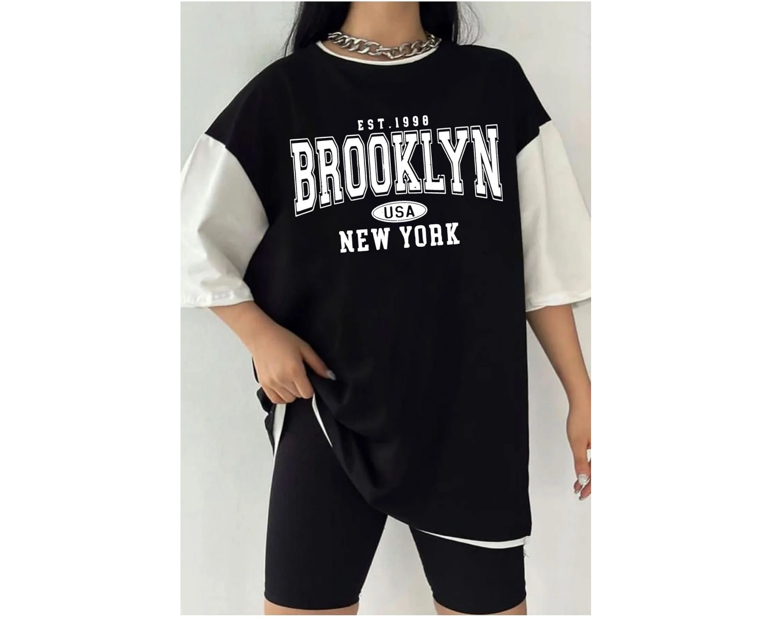 Çift Renk BROOKLYN 1898 Baskılı Unisex Tshirt