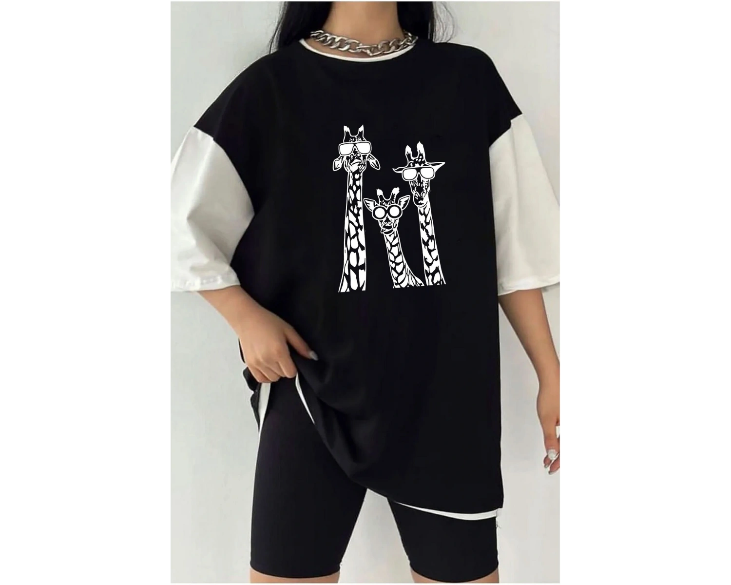 Çift Renk COOL ZURAFA  Baskılı Unisex Tshirt